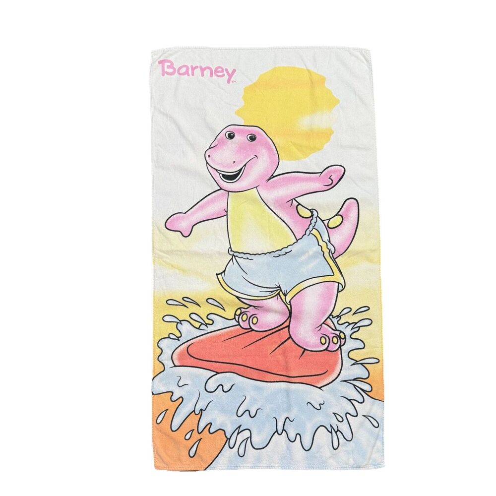 Vintage Barney & Friends Purple Dinosaur Beach Towel 1999 The Lyons Group Cotton